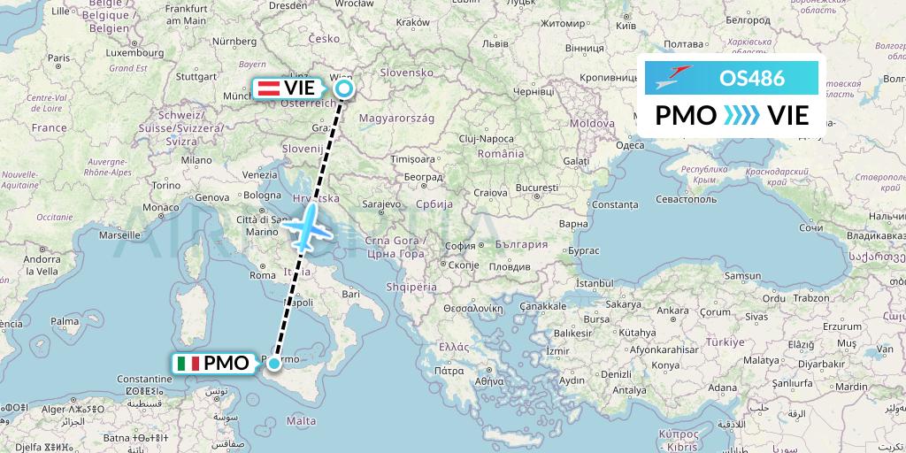 OS486 Austrian Airlines Flight Map: Palermo to Vienna