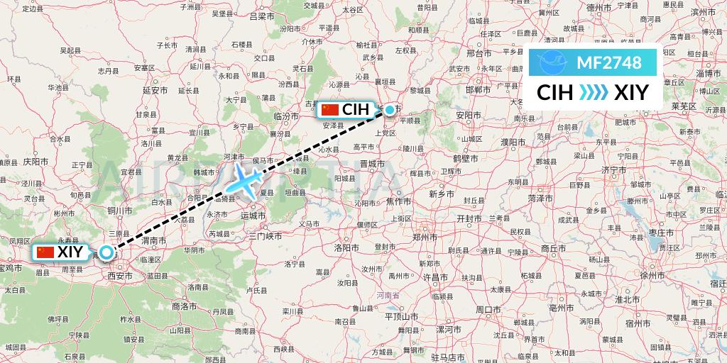 MF2748 Xiamen Airlines Flight Map: Changzhi to Xi'an
