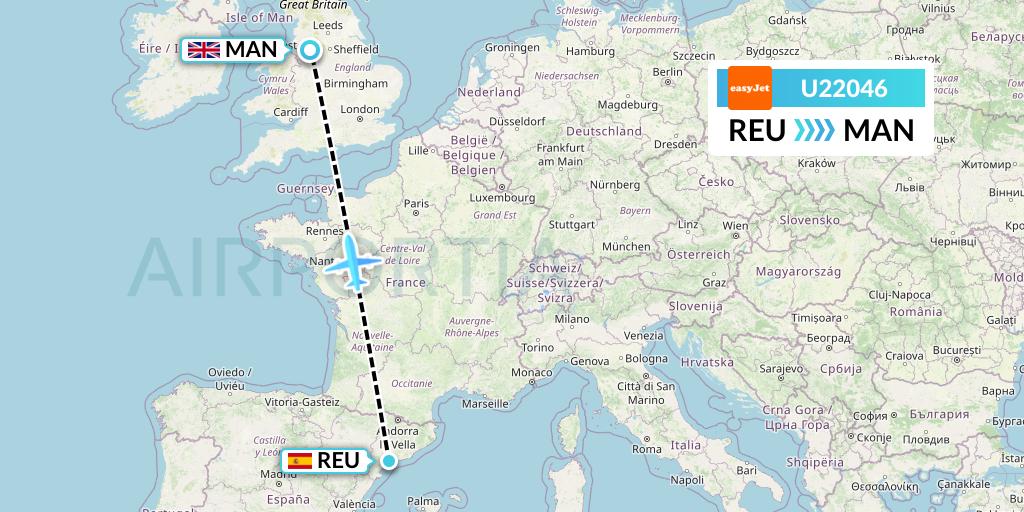 U22046 EasyJet Flight Map: Reus to Manchester