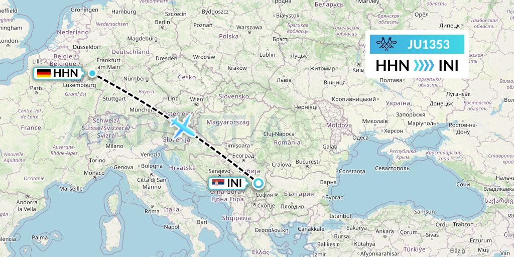 JU1353 AirSERBIA Flight Map: Hahn to Nis