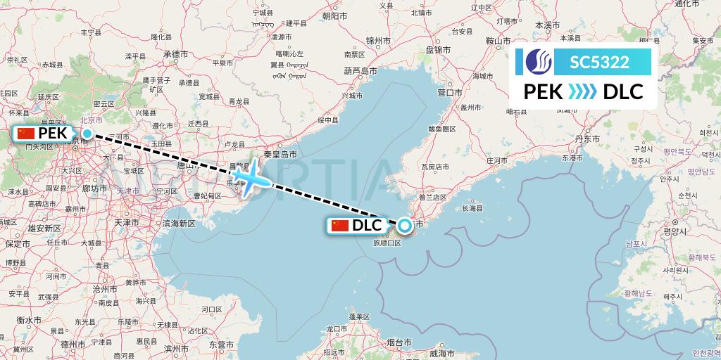 SC5322 Shandong Airlines Flight Map: Beijing to Dalian