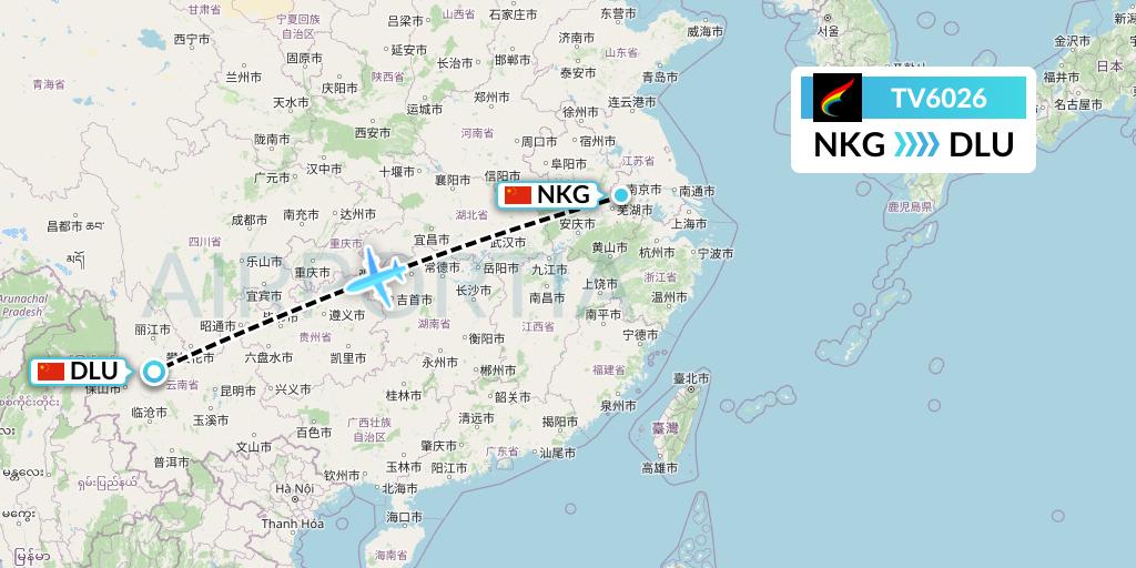TV6026 Tibet Airlines Flight Map: Nanjing to Dali