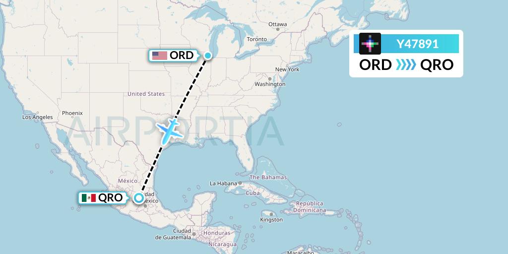 Y47891 Volaris Flight Map: Chicago to Queretaro