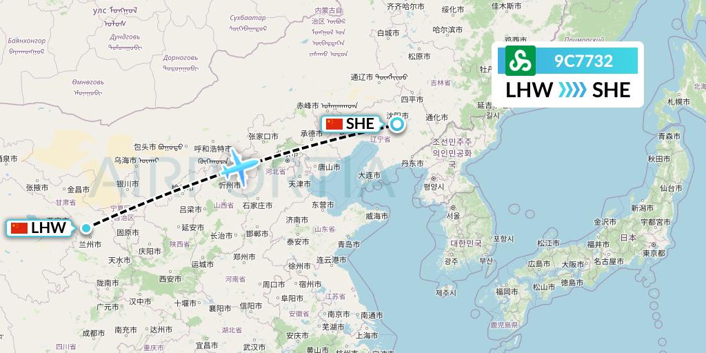 9C7732 Spring Airlines Flight Map: Lanzhou to Shenyang