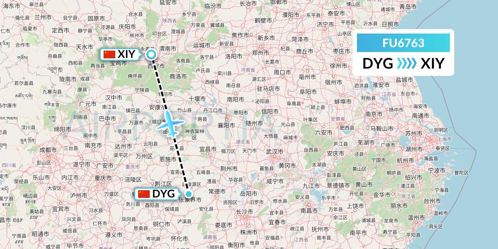 FU6763 Fuzhou Airlines Flight Map: Dayong to Xi'an
