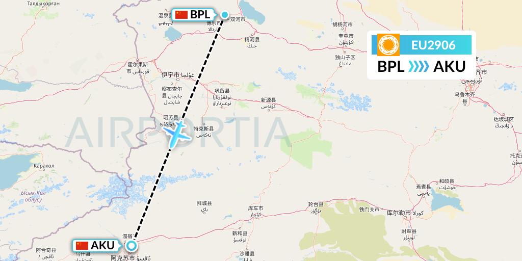 EU2906 Chengdu Airlines Flight Map: Bole to Aksu
