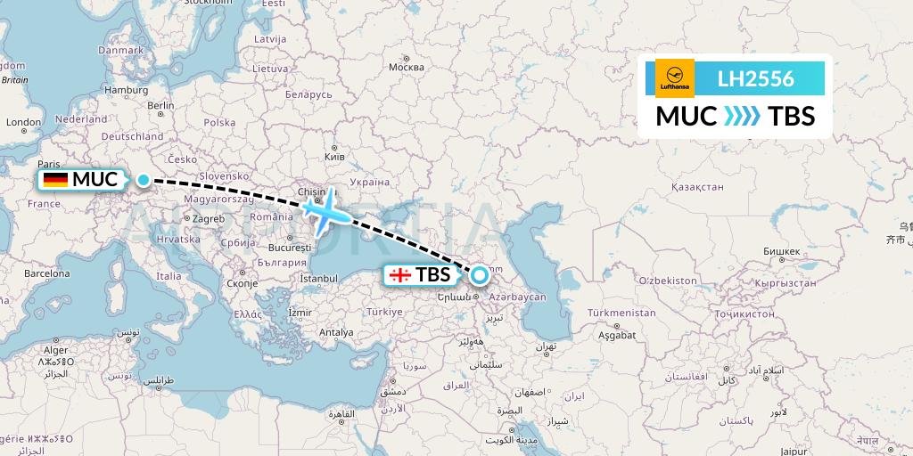 LH2556 Lufthansa Flight Map: Munich to Tbilisi