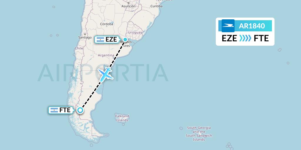 AR1840 Aerolineas Argentinas Flight Map: Buenos Aires to El Calafate