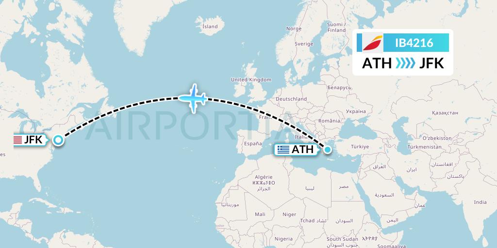 IB4216 Iberia Flight Map: Athens to New York