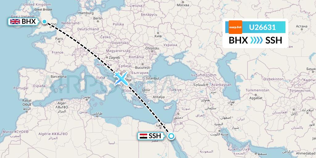 U26631 EasyJet Flight Map: Birmingham to Sharm el-Sheikh