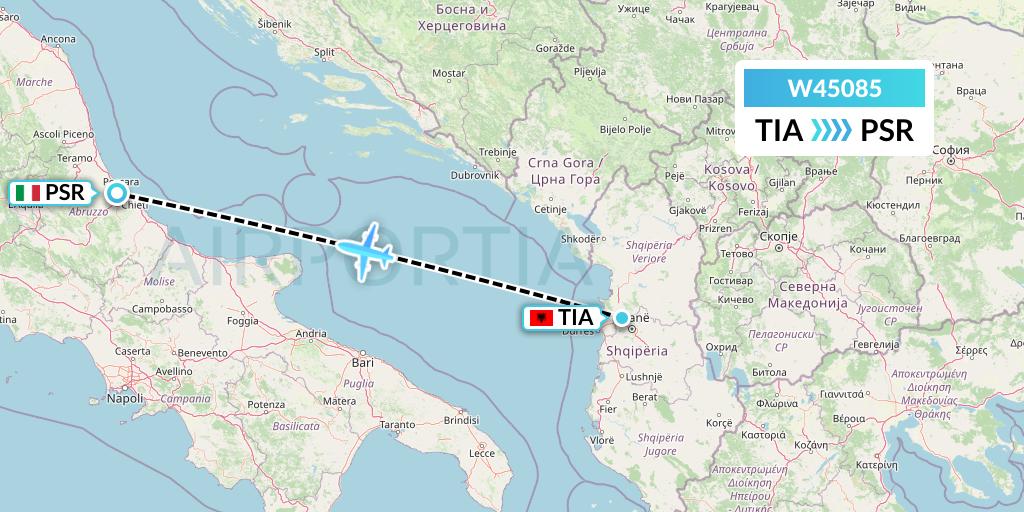 W45085 Wizz Air Malta Flight Map: Tirana to Pescara