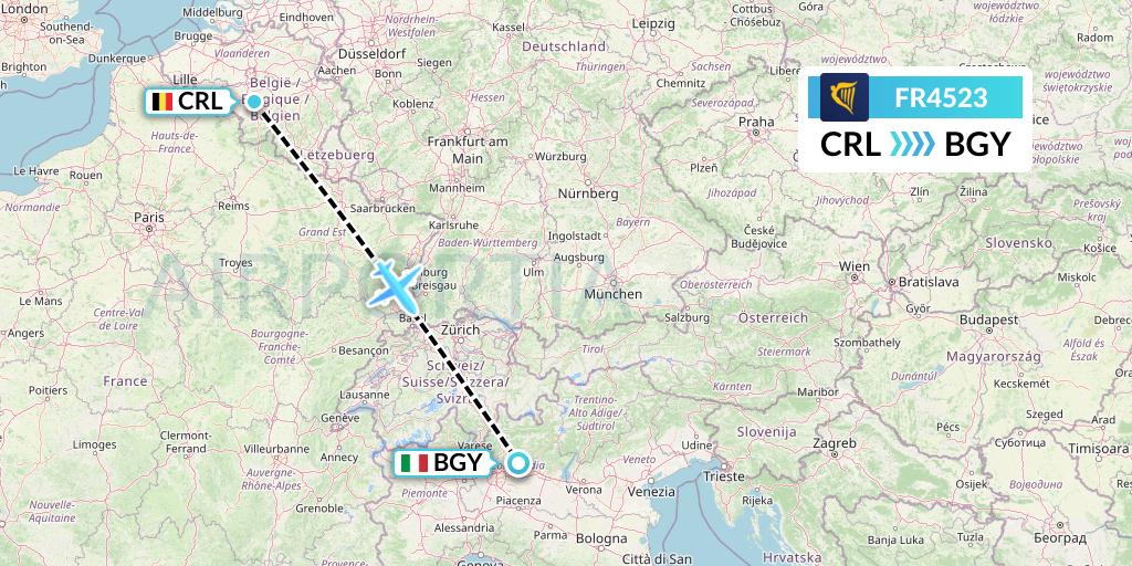 FR4523 Ryanair Flight Map: Brussels to Milan