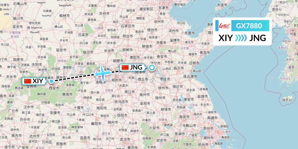 GX7880 GX Airlines Flight Map: Xi'an to Jining