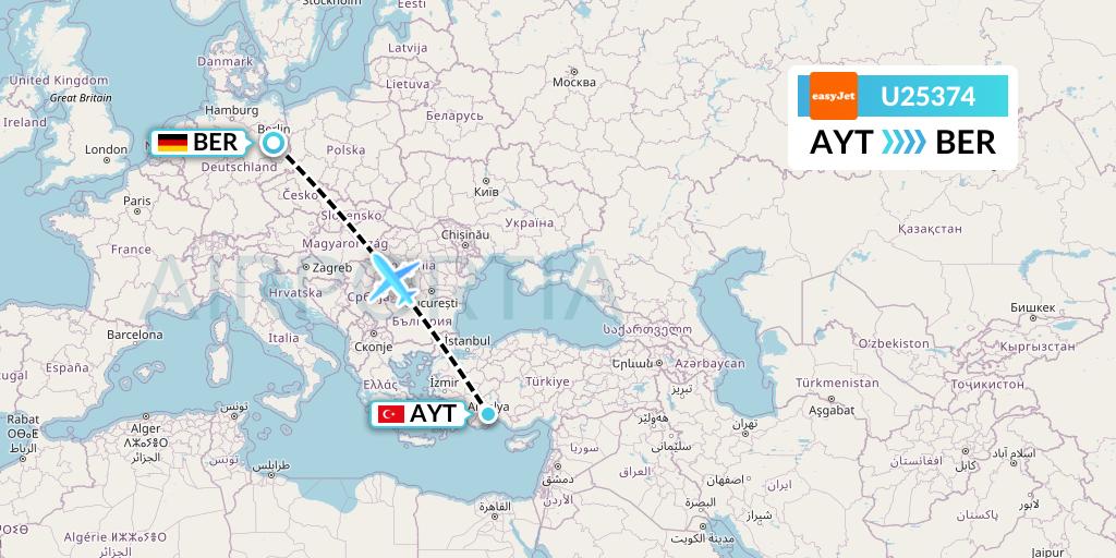 U25374 EasyJet Flight Map: Antalya to Berlin