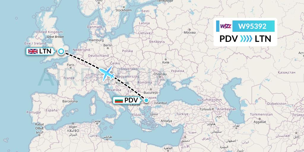 W95392 Wizz Air UK Flight Map: Plovdiv to London