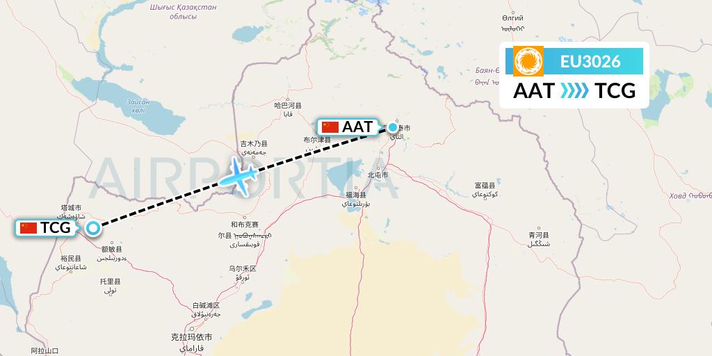 EU3026 Chengdu Airlines Flight Map: Altay to Tacheng