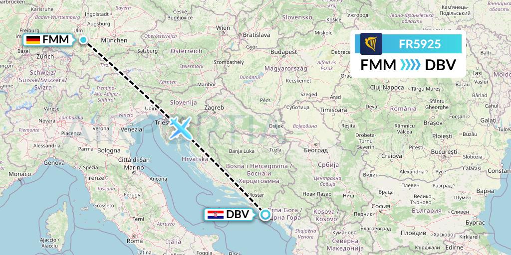 FR5925 Ryanair Flight Map: Memmingen to Dubrovnik