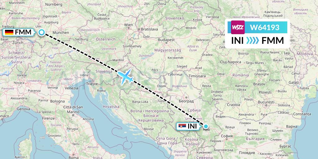 W64193 Wizz Air Flight Map: Nis to Memmingen