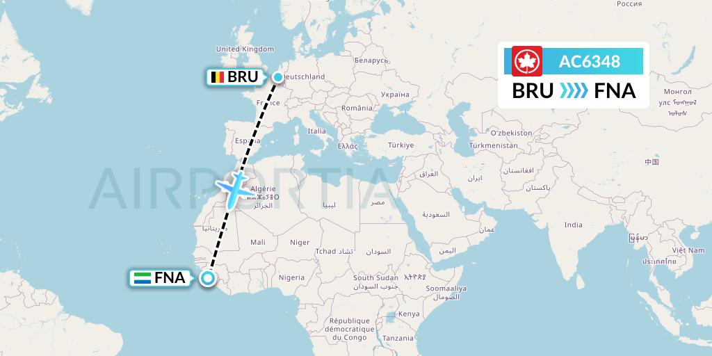 AC6348 Air Canada Flight Map: Brussels to Freetown