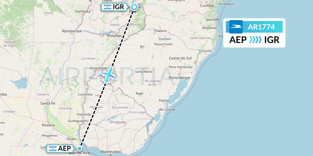 AR1774 Aerolineas Argentinas Flight Map: Buenos Aires to Puerto Iguazu