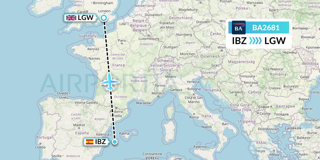 BA2681 British Airways Flight Map: Ibiza to London