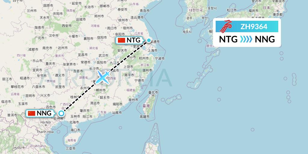 ZH9364 Shenzhen Airlines Flight Map: Nantong to Nanning