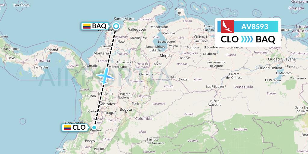 AV8593 Avianca Flight Map: Cali to Barranquilla