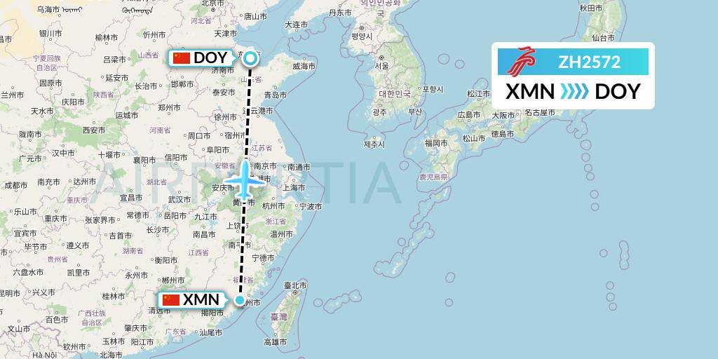 ZH2572 Shenzhen Airlines Flight Map: Xiamen to Dongying