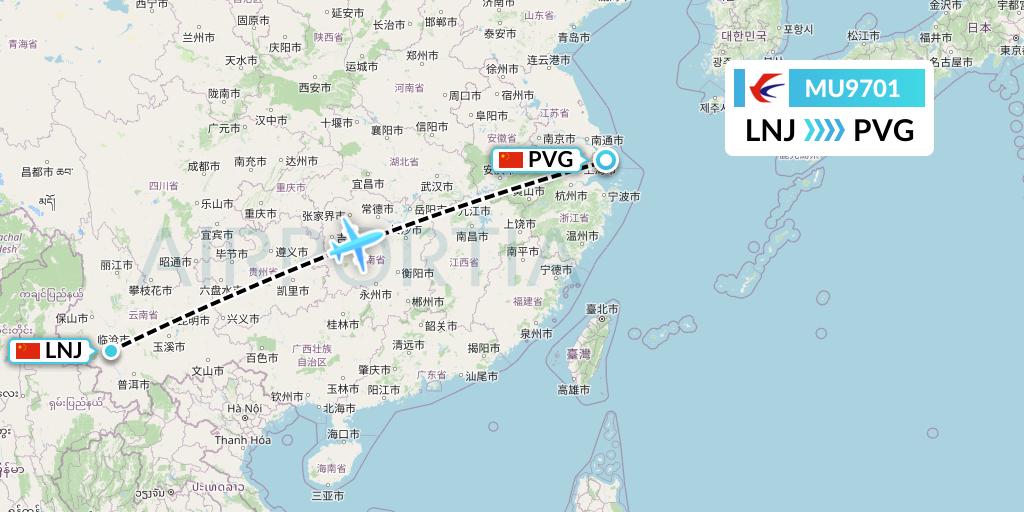 MU9701 China Eastern Airlines Flight Map: Lincang to Shanghai