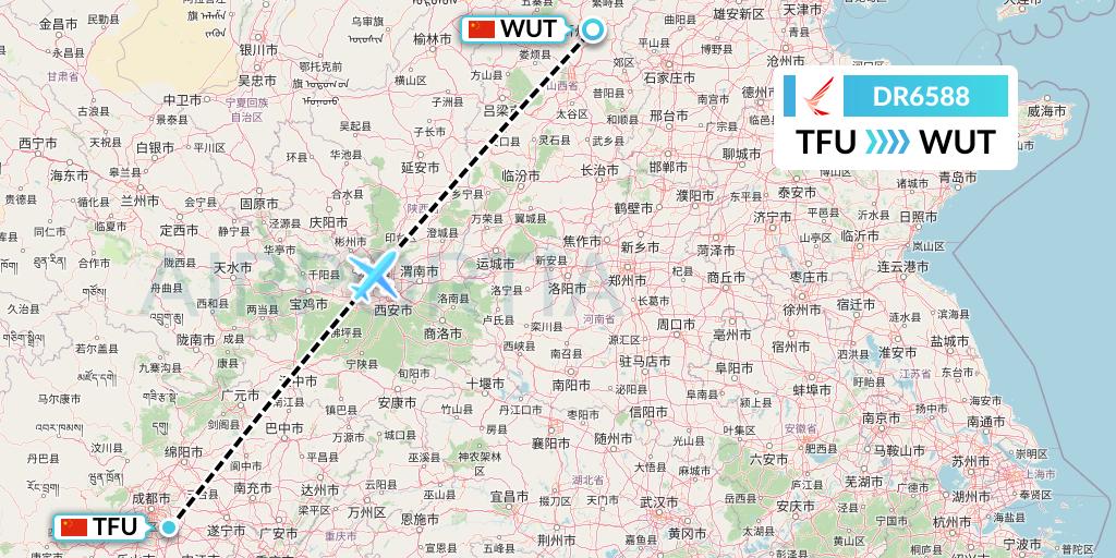 DR6588 Ruili Airlines Flight Map: Chengdu to Taiyuan