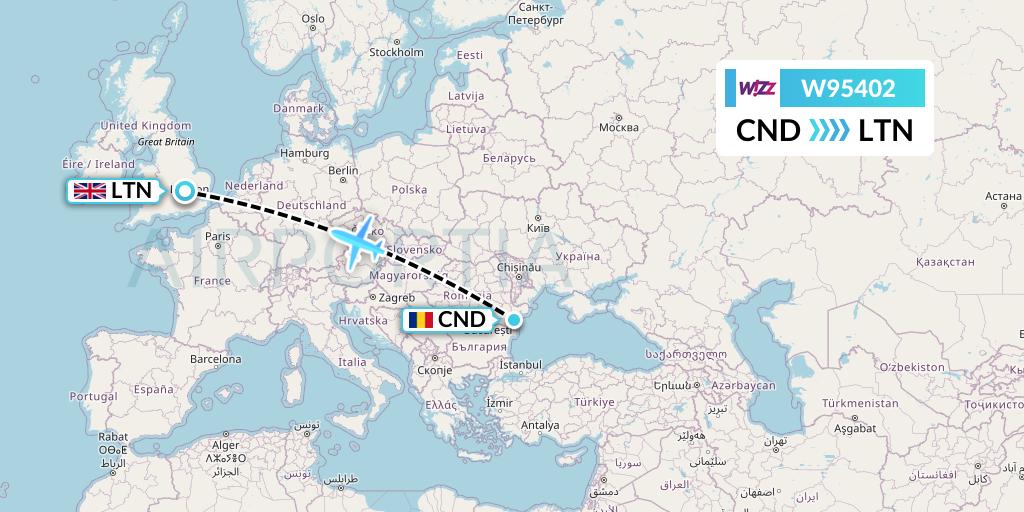 W95402 Wizz Air UK Flight Map: Constanta to London