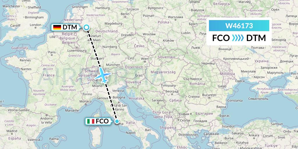 W46173 Wizz Air Malta Flight Map: Rome to Dortmund