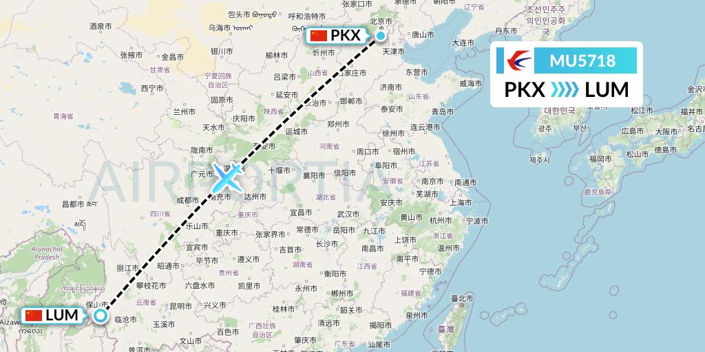 MU5718 China Eastern Airlines Flight Map: Beijing to Mangshi