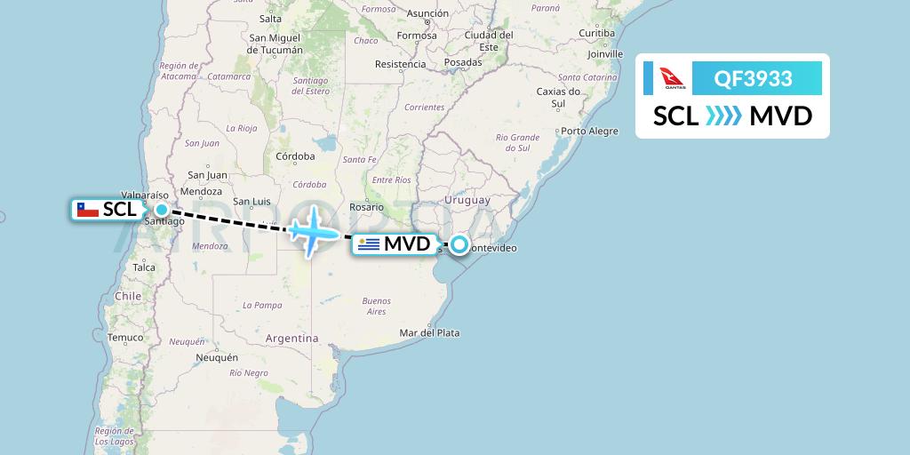 QF3933 Qantas Flight Map: Santiago to Montevideo