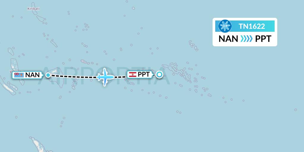 TN1622 Air Tahiti Nui Flight Map: Nadi to Papeete
