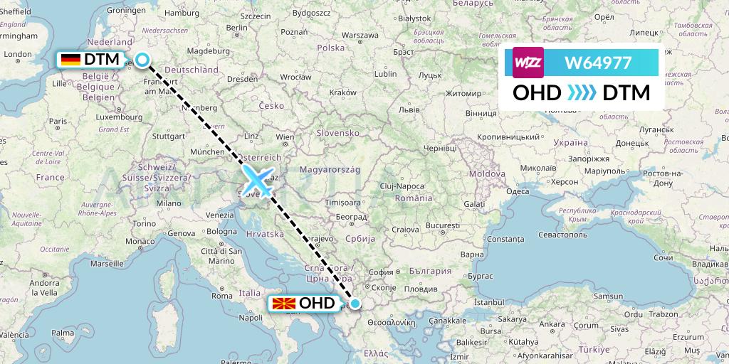 W64977 Wizz Air Flight Map: Ohrid to Dortmund