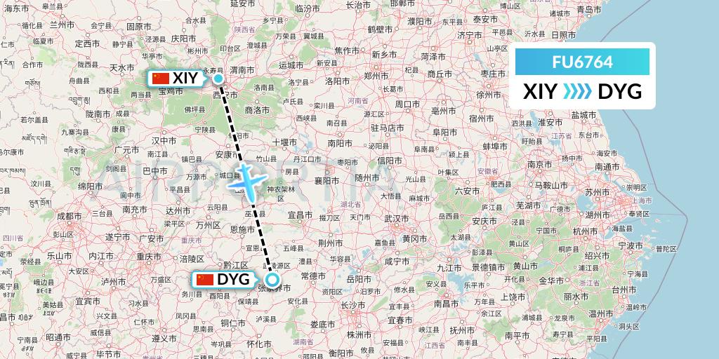 FU6764 Fuzhou Airlines Flight Map: Xi'an to Dayong