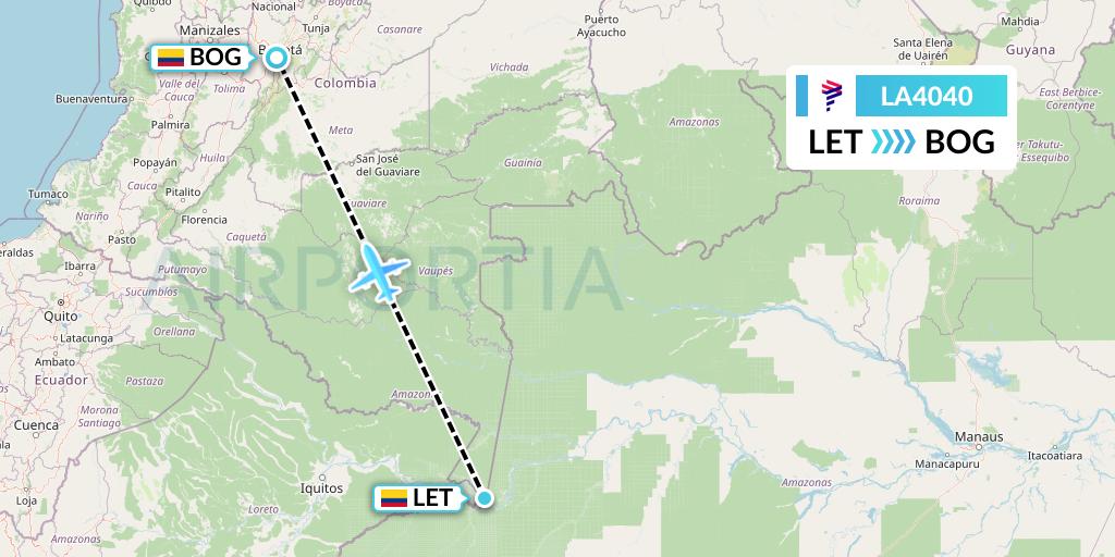 LA4040 LATAM Airlines Flight Map: Leticia to Bogota