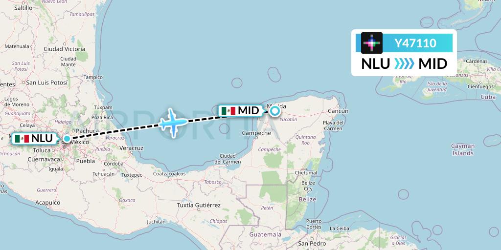 Y47110 Volaris Flight Map: Reyes Acozac to Merida