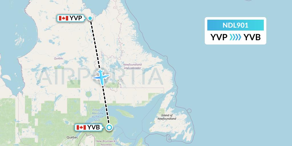 NDL901 Chrono Aviation Flight Map: Kuujjuaq to Bonaventure