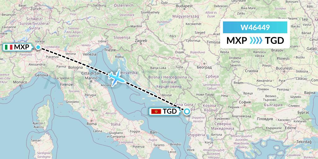 W46449 Wizz Air Malta Flight Map: Milan to Podgorica