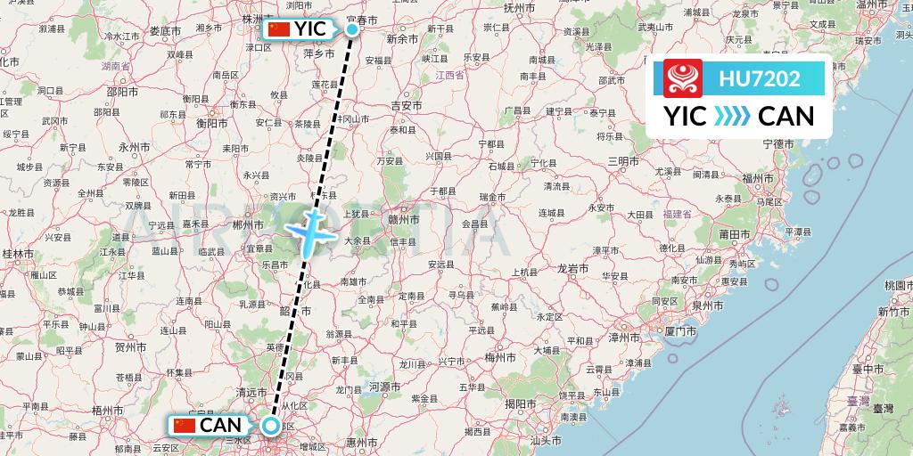 HU7202 Hainan Airlines Flight Map: Yichun to Guangzhou