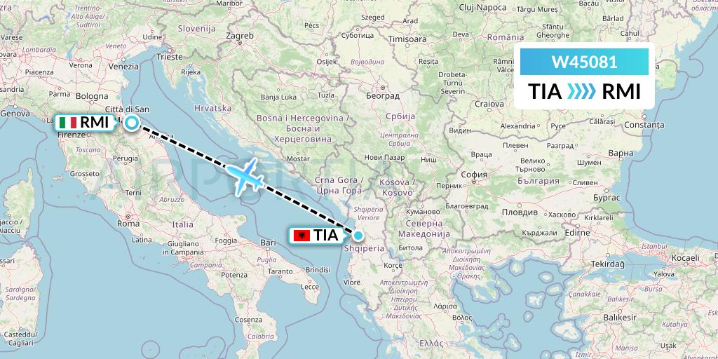 W45081 Wizz Air Malta Flight Map: Tirana to Rimini
