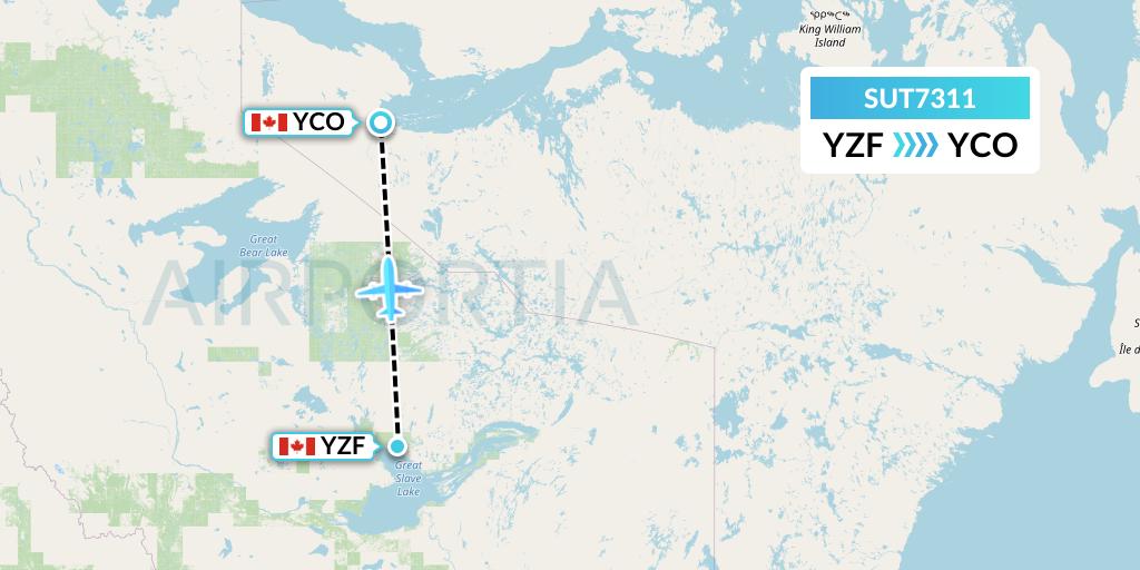 SUT7311 Summit Air Ltd. Flight Map: Yellowknife to Kugluktuk