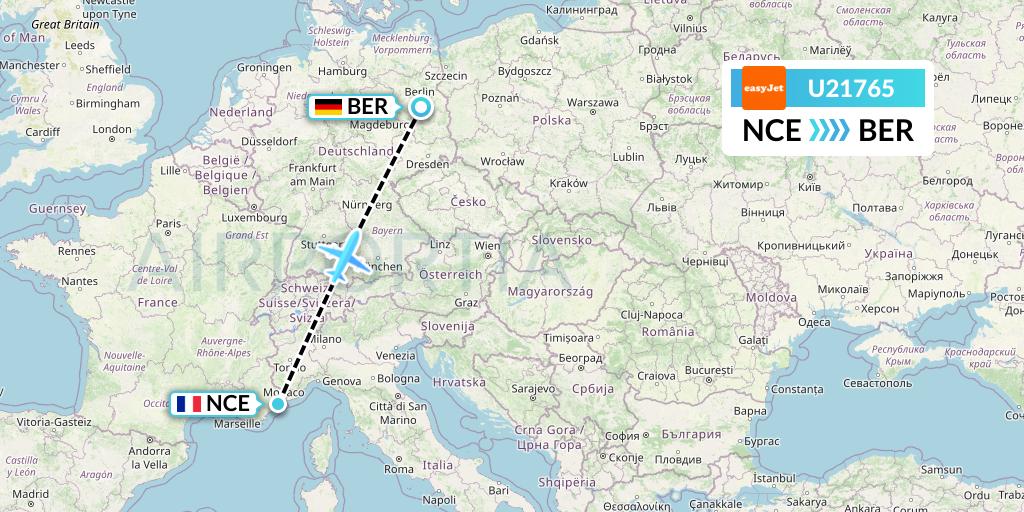 U21765 EasyJet Flight Map: Nice to Berlin