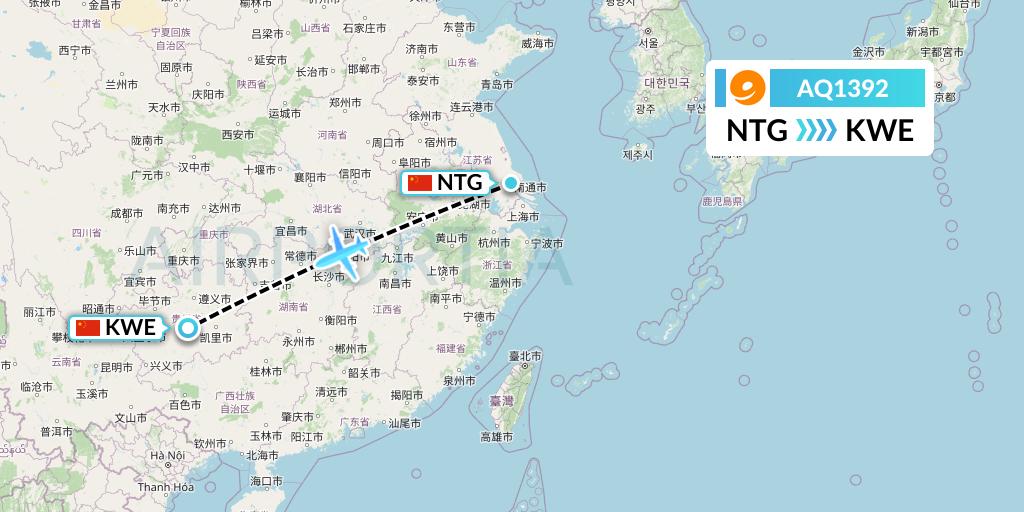 AQ1392 9 Air Flight Map: Nantong to Guiyang