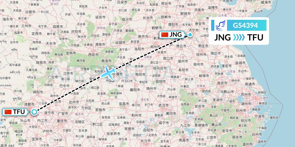 G54394 China Express Airlines Flight Map: Jining to Chengdu