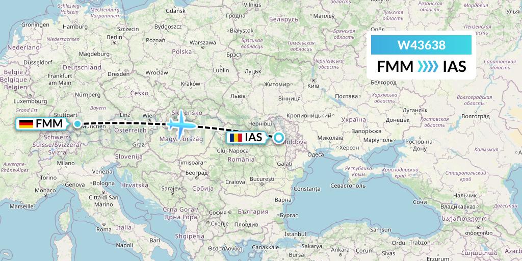 W43638 Wizz Air Malta Flight Map: Memmingen to Iasi
