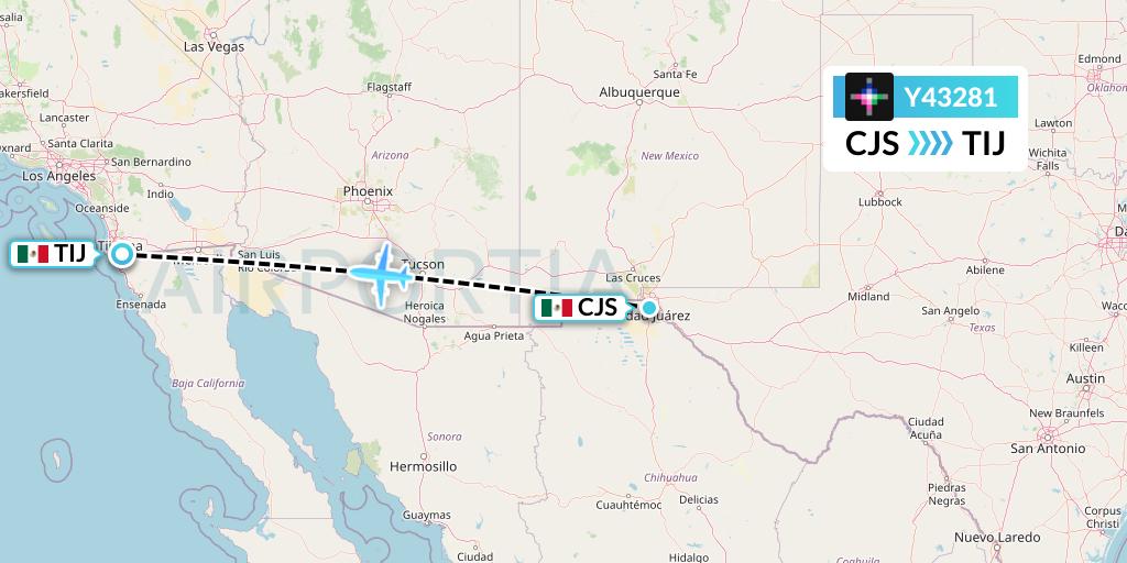 Y43281 Volaris Flight Map: Ciudad Juarez to Tijuana
