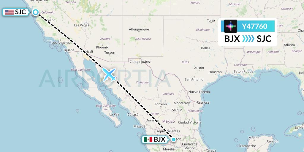 Y47760 Volaris Flight Map: Silao to San Jose